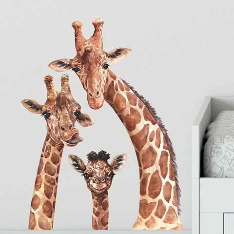 Watercolor Giraffe Wall Stickers For Kids Room Nursery Decor Removable PVC Animal Parent Child Theme Home Wall Decals
