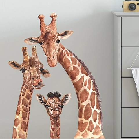 Watercolor Giraffe Wall Stickers For Kids Room Nursery Decor Removable PVC Animal Parent Child Theme Home Wall Decals