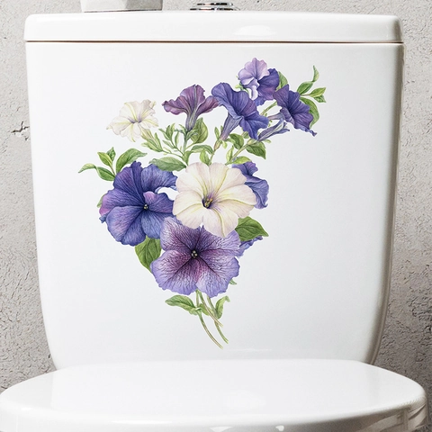 Petunien Blume Schmetterling Toilettenaufkleber Wasserdicht PVC Wandtattoo Für Badezimmer Deko Selbstklebend Floral Aufkleber