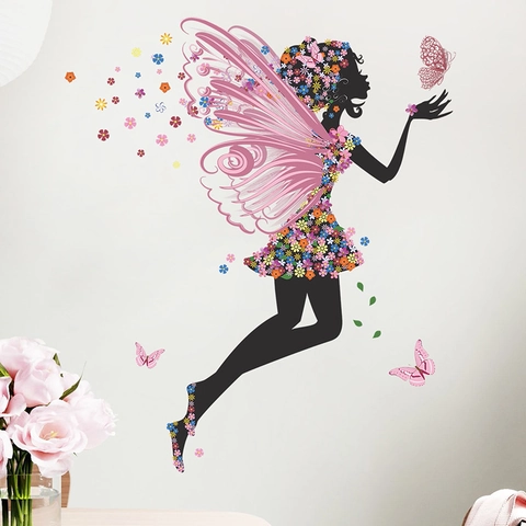 Flower Fairy Elf Butterfly Wall Stickers PVC DIY Waterproof Wall Decals For Kids Bedroom Nursery Home Decoration
