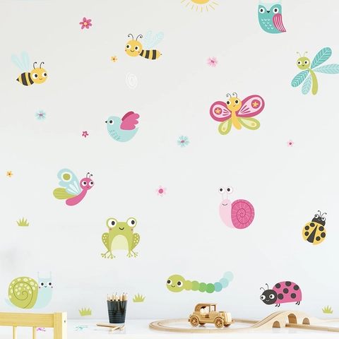 Cartoon Bij Vlinder Dieren Muurstickers Voor Kinderkamer Kwekerij PVC Verwijderbare Kleurrijke DIY Wanddecoratie