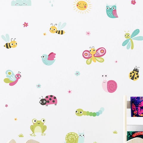 Cartoon Bij Vlinder Dieren Muurstickers Voor Kinderkamer Kwekerij PVC Verwijderbare Kleurrijke DIY Wanddecoratie