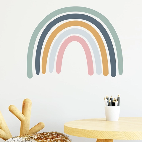 Nordic Morandi Rainbow Wall Sticker PVC Self Adhesive Minimalist Decor For Kids Nursery Bedroom Living Room Home Decoration