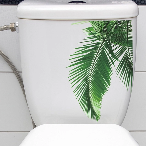 Adesivo per WC con Foglie di Palma Tropicale Impermeabile PVC Autoadesivo Decalcomania da Parete per Bagno Casa