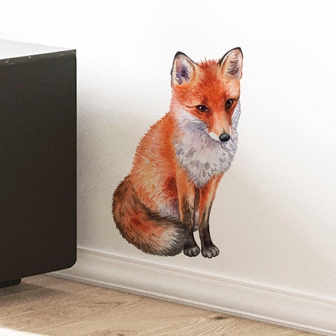 Adesivo da Parete Volpe Rossa Acquerello Animale Cartone Animato Decalcomania in PVC Rimovibile per Cameretta Bambini Casa