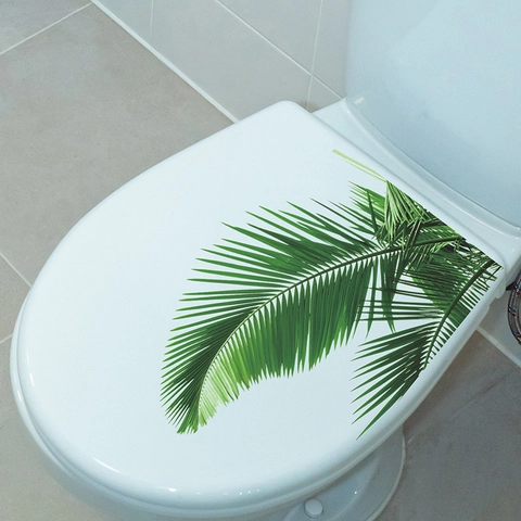 Adesivo per WC con Foglie di Palma Tropicale Impermeabile PVC Autoadesivo Decalcomania da Parete per Bagno Casa