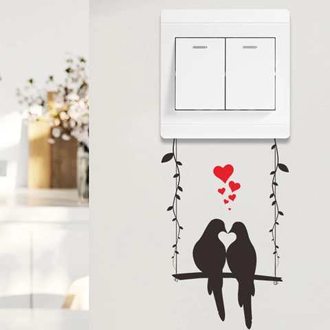 Bird Silhouette Swing Heart Light Switch Wall Sticker Removable PVC Decorative Decal For Bedroom Living Room Home Decor