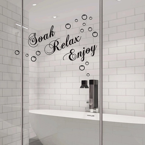 Soak Relax Enjoy Badkamer Muursticker PVC Waterdicht Verwijderbaar Kunst Sticker Met Bellen DIY Zelfklevend Voor Toilet Home Decoratie