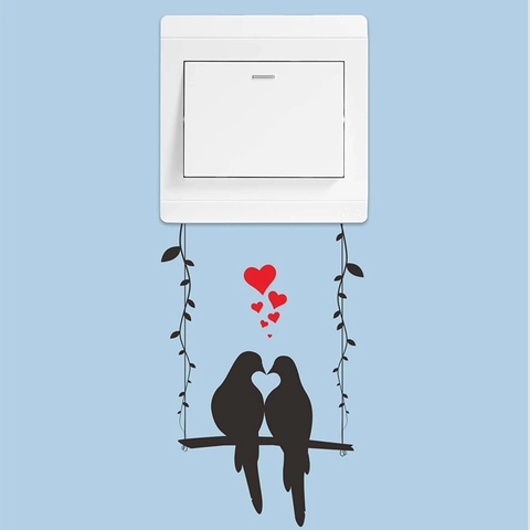 Bird Silhouette Swing Heart Light Switch Wall Sticker Removable PVC Decorative Decal For Bedroom Living Room Home Decor