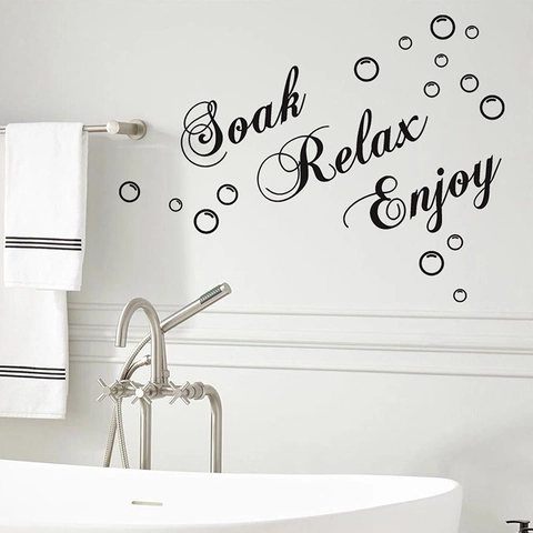 Soak Relax Enjoy Badkamer Muursticker PVC Waterdicht Verwijderbaar Kunst Sticker Met Bellen DIY Zelfklevend Voor Toilet Home Decoratie