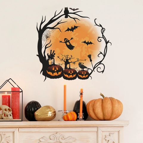 Halloween Pompoen Muursticker Griezelige Maan Silhouetten PVC Verwijderbare Sticker Voor Ramen Glas Huis Feest Decoratie