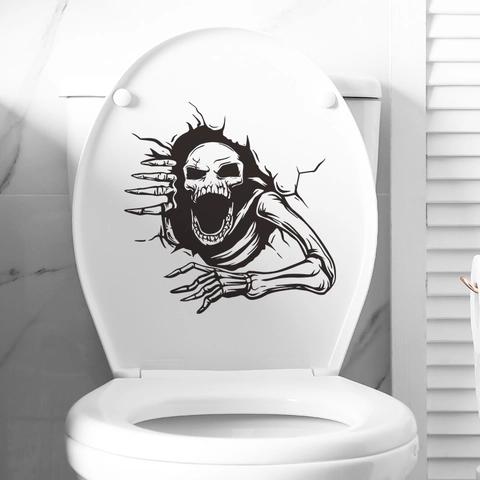 Halloween 3D Skelet Toilet Sticker Enge Schedel Die Door Muur Breekt PVC Waterdichte Verwijderbare Sticker Voor Badkamer