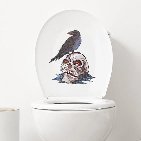 Halloween Crow Skull Toilet Sticker PVC Gothic Horror Bathroom Decal Self Adhesive Waterproof Toilet Seat Cover Decoration