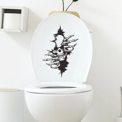 Halloween 3D Visueel Schedel Skelet Hand Gebroken Gat Toiletsticker Waterdicht PVC Badkamer Thuis Decor Horror Muursticker