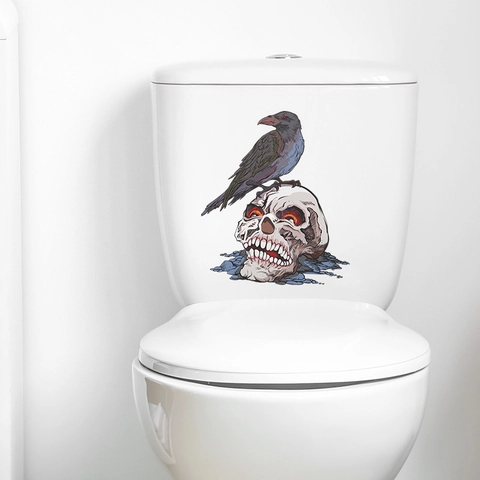 Halloween Crow Skull Toilet Sticker PVC Gothic Horror Bathroom Decal Self Adhesive Waterproof Toilet Seat Cover Decoration