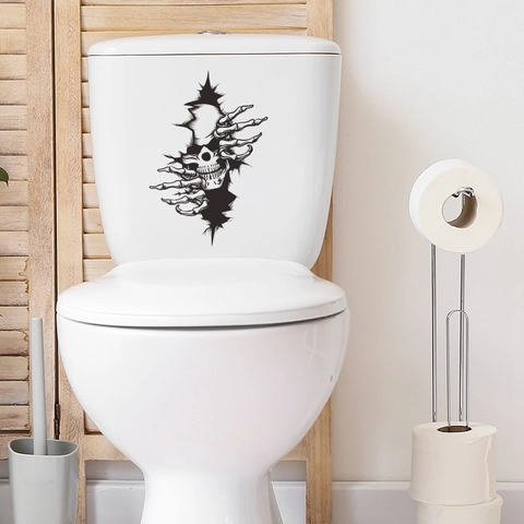 Halloween 3D Visueel Schedel Skelet Hand Gebroken Gat Toiletsticker Waterdicht PVC Badkamer Thuis Decor Horror Muursticker
