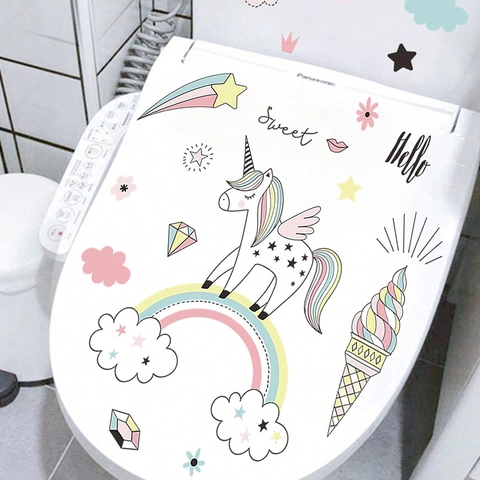 Adesivo per Toilette con Unicorno e Arcobaleno in PVC Impermeabile per Bagno e Cameretta dei Bambini Decorazione Casa