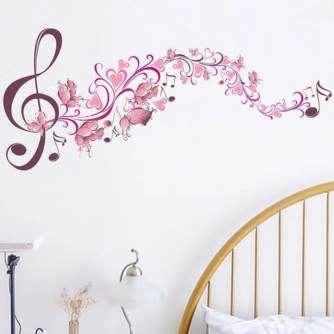 Notas Musicales Clave De Sol Mariposas Corazón Pegatinas De Pared PVC Removible DIY Arte Calcomanía Para Dormitorio Infantil