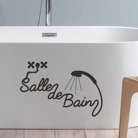 Salle De Bain French Bathroom Wall Sticker Removable PVC Waterproof Bathtub Glass Door Decor Artistic Quote Home Decal