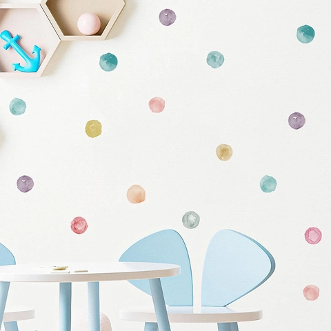 Pegatinas de Pared de Lunares de Acuarela para Habitación Infantil Calcomanías de Pared de Círculos Color Macarrón Decoración de Arte de PVC