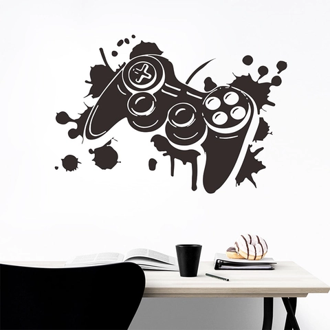 Adesivo da Parete Creativo per Controller di Gioco in PVC Rimovibile con Schizzi d'Inchiostro per Sala Giochi Casa