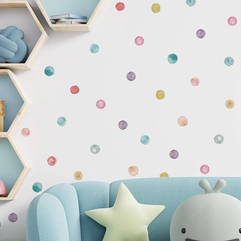 Pegatinas de Pared de Lunares de Acuarela para Habitación Infantil Calcomanías de Pared de Círculos Color Macarrón Decoración de Arte de PVC