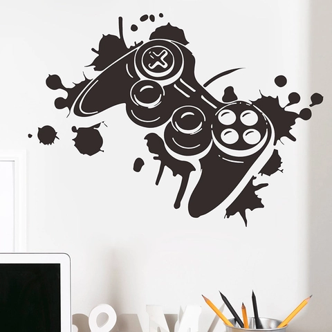 Adesivo da Parete Creativo per Controller di Gioco in PVC Rimovibile con Schizzi d'Inchiostro per Sala Giochi Casa