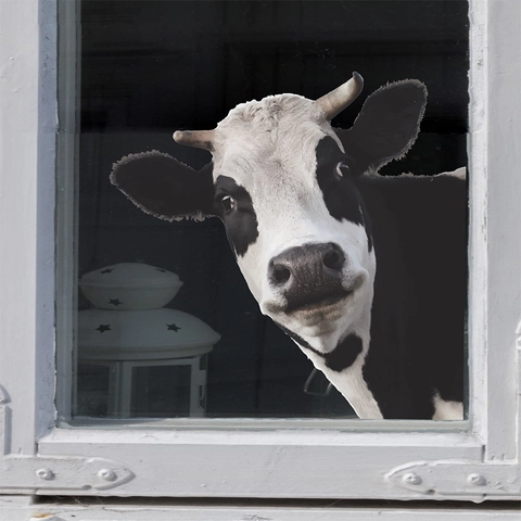 Pegatina Creativa de Vaca Asomada a la Ventana PVC Autoadhesiva Vinilo de Pared para Habitación Infantil Decoración del Hogar