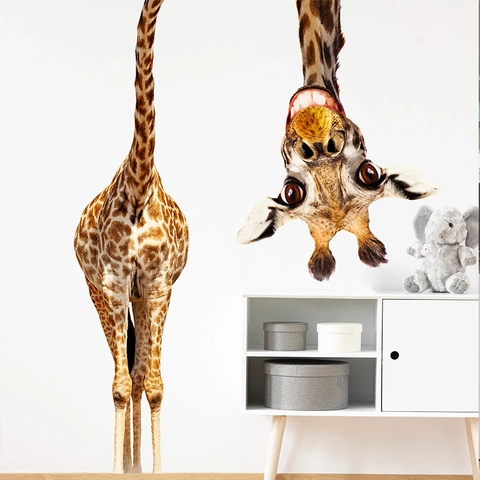 Sticker Mural en PVC Girafe de Dessin Animé Autocollant Décoratif à Motif d'Animal pour Chambre d'Enfant Salon Décoration