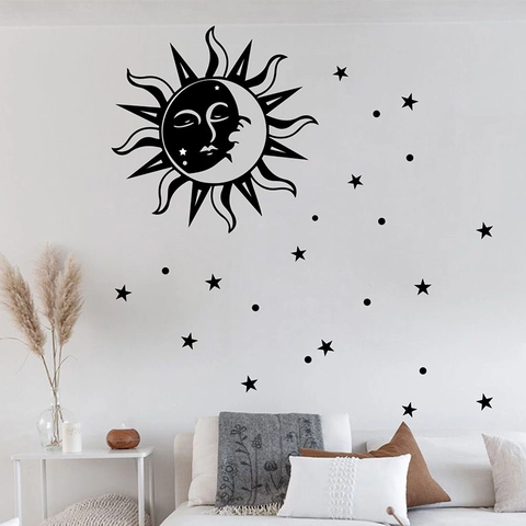 Celestial Sun Moon Stars Wall Sticker Removable PVC Self Adhesive Wall Decal For Bedroom Living Room Home Decor