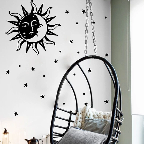 Celestial Sun Moon Stars Wall Sticker Removable PVC Self Adhesive Wall Decal For Bedroom Living Room Home Decor