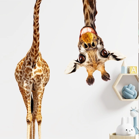 Sticker Mural en PVC Girafe de Dessin Animé Autocollant Décoratif à Motif d'Animal pour Chambre d'Enfant Salon Décoration