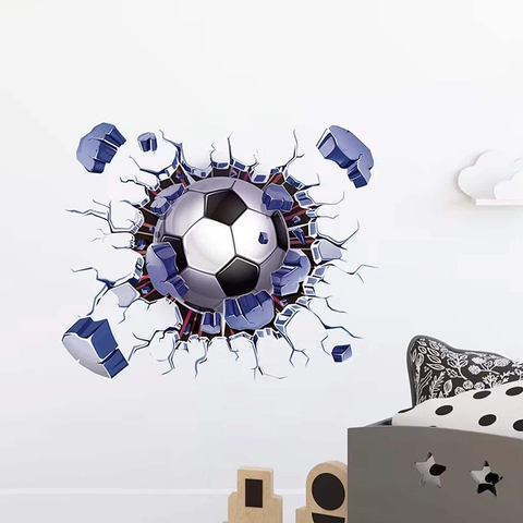 3D Fußball Wandaufkleber Wanddurchbruch Effekt Abnehmbares PVC Wandtattoo Für Kinderzimmer Schlafzimmer Sport Thema Deko