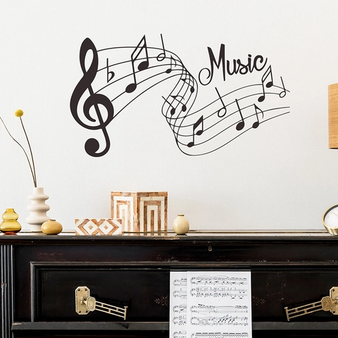 Adesivo da Parete in PVC Removibile Con Note Musicali Pentagramma Decalcomania Artistica per Sala Pianoforte Camera da Letto Soggiorno Casa