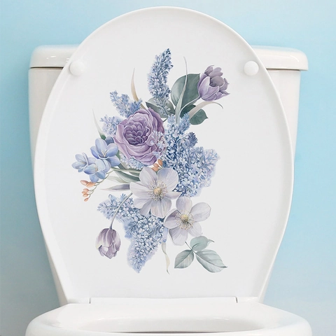 Romantisch Lila Blumen Wandaufkleber Abnehmbar Aquarell Blume Aufkleber Für Badezimmer Toilettendeckel Schlafzimmer Haus Deko