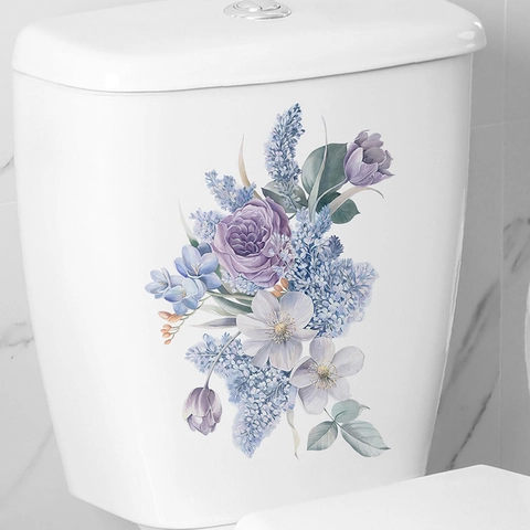 Romantisch Lila Blumen Wandaufkleber Abnehmbar Aquarell Blume Aufkleber Für Badezimmer Toilettendeckel Schlafzimmer Haus Deko
