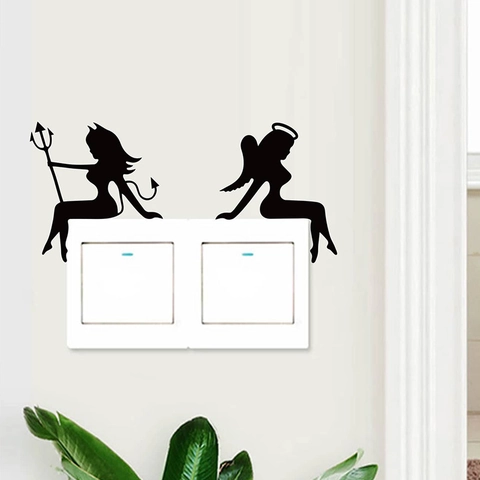 Adesivo Murale Creativo Per Interruttore Luce Silhouette Ragazza Angelo Demone PVC Decorazione Domestica Per Camera Da Letto