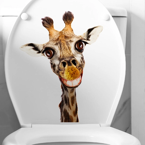 Autocollant de Toilette Girafe Qui Rit Drôle PVC Imperméable 3D Animal Sticker Mural Pour Salle De Bain Chambre Décor Maison