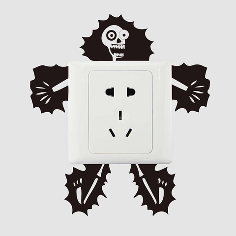 Creative Electric Shock Skeleton Switch Sticker Cartoon Monster Wall Decal Waterproof PVC Home Decor For Halloween Bathroom