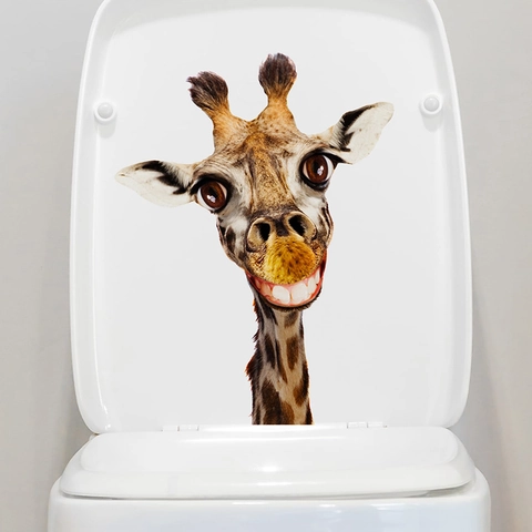 Autocollant de Toilette Girafe Qui Rit Drôle PVC Imperméable 3D Animal Sticker Mural Pour Salle De Bain Chambre Décor Maison