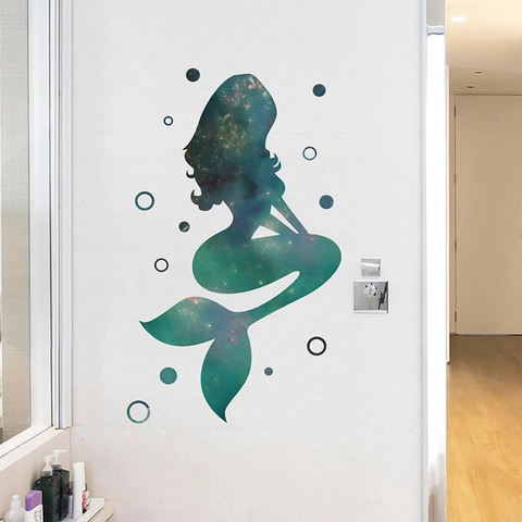 Starry Sky Mermaid Wall Sticker PVC Waterproof Galaxy Pattern Silhouette Decal For Kids Room Bathroom Bedroom Home Decor
