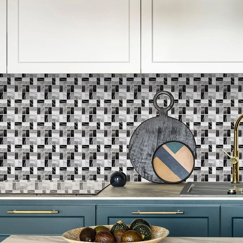 Adesivi per Piastrelle Mosaico Marmo Nero Bianco Grigio PVC Impermeabile Autoadesivo Decalcomanie da Muro per Bagno Cucina