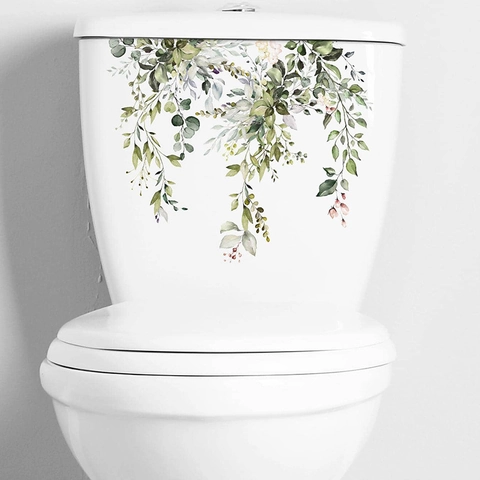 Watercolor Tropical Green Leaves Toilet Stickers Waterproof PVC Floral Wall Decal For Bathroom Home Decoration M-201