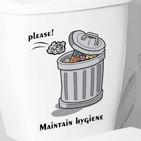 Please Maintain Hygiene Toilet Decal PVC Waterproof Removable Wall Sticker Creative Trash Can Sign For Bathroom Restroom Home Decor