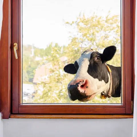 Grappige 3D Cartoon Koe Kijkt Uit Het Raam Muursticker Verwijderbare PVC Zelfklevende Dier Hoofd Decal Voor Kinderkamer