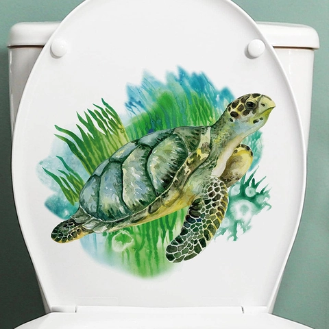 Adesivo per Toilette con Tartaruga Marina ad Acquerello in PVC Impermeabile Rimovibile per Decorazione Coperchio Bagno Murales Arte Casa