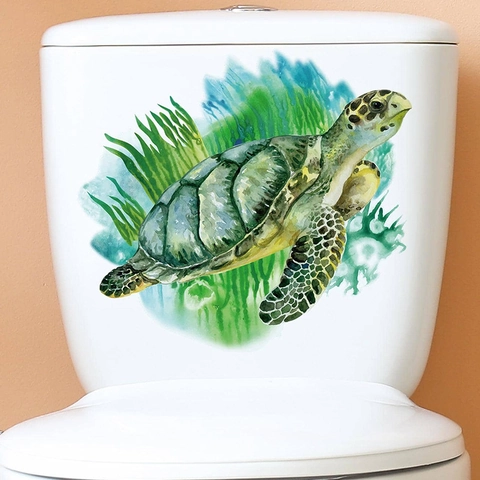 Adesivo per Toilette con Tartaruga Marina ad Acquerello in PVC Impermeabile Rimovibile per Decorazione Coperchio Bagno Murales Arte Casa