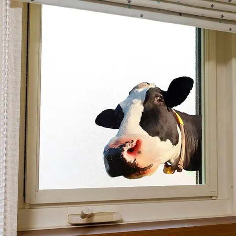 Grappige 3D Cartoon Koe Kijkt Uit Het Raam Muursticker Verwijderbare PVC Zelfklevende Dier Hoofd Decal Voor Kinderkamer