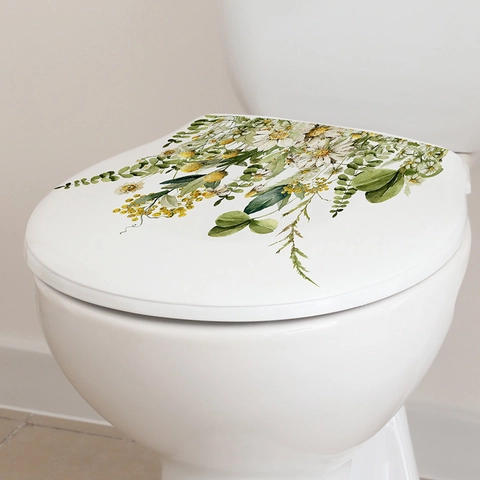 Pegatina De Inodoro De Flores Y Plantas Verdes Calcomanía De Pared De PVC Para Baño Dormitorio Decoración Del Hogar Minimalista