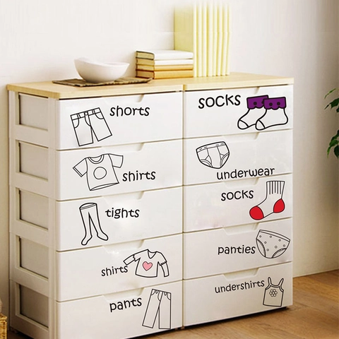 Minimalist PVC Clothing Organization Labels Wall Stickers For Wardrobe Closet Organizing Hand Drawn Home Decor For Kids